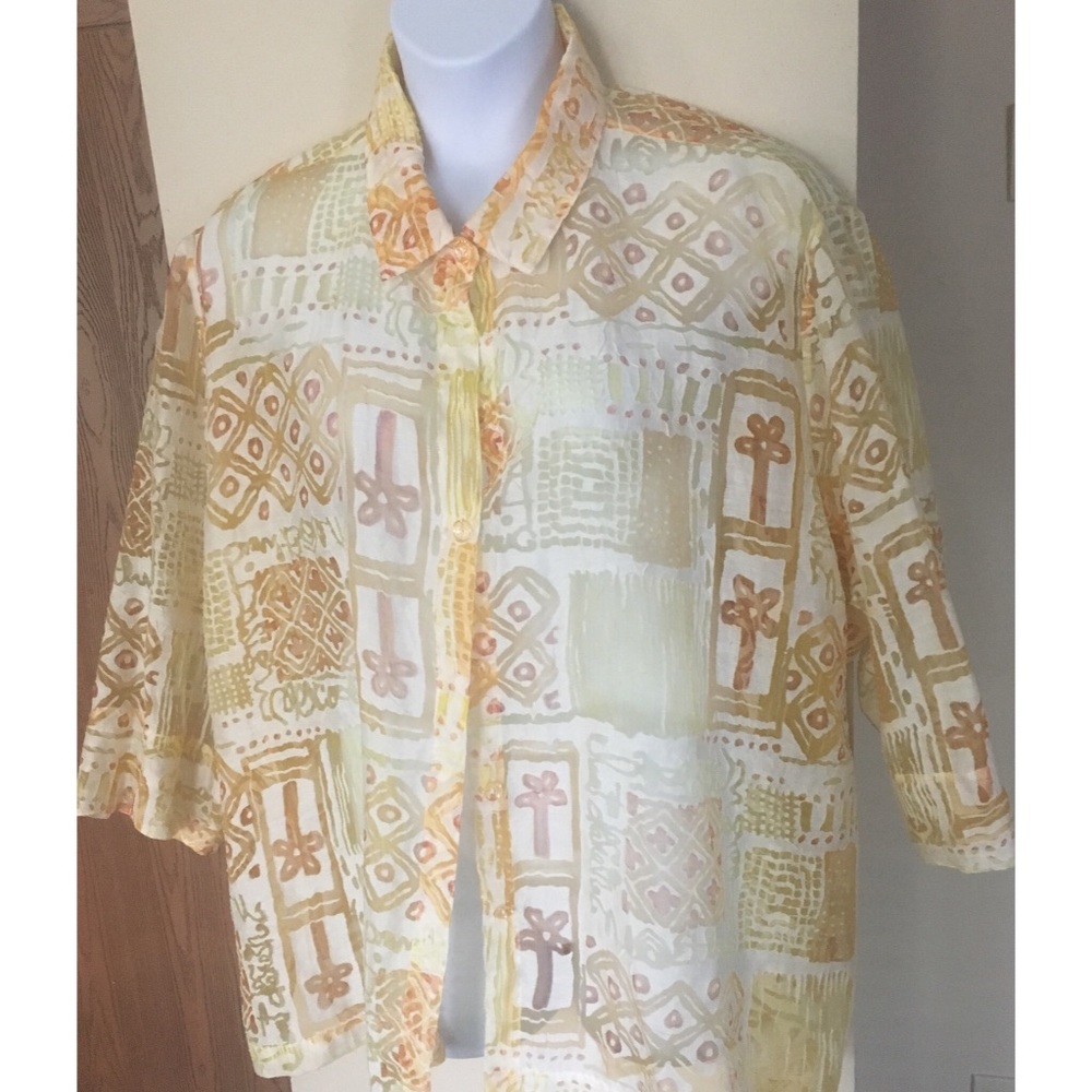 ELCC 3/4 Sleeve Button Down Sheer Blouse